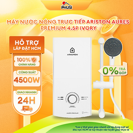 Máy nước nóng trực tiếp Ariston 4500W AURES PREMIUM 4.5P IVORY - Hàng Chính Hãng - Mới 100%