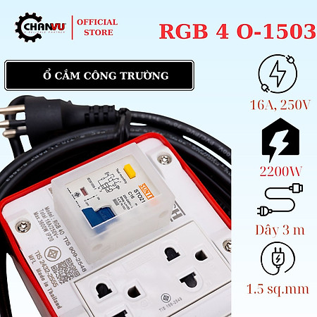 Ổ Cắm Công Nghiệp RGB SUNTECH, 4 ổ cắm, có RCBO chống giật, tiêu chuẩn TIS chính hãng Thái Lan