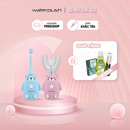 Bàn chải điện trẻ em cao cấp WaterPush, bàn chải đánh răng đầu chữ U siêu mềm và đầu bàn chải siêu mảnh giúp bé làm sạch răng