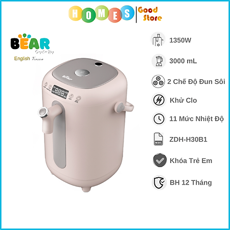 Bình Thủy Điện, Bình Thủy Giữ Ấm Đun Nóng Thông Minh BEAR KE-B30V1 Khử Clo Dung Tích 3L, Công Suất 1350W - Hàng Chính Hãng