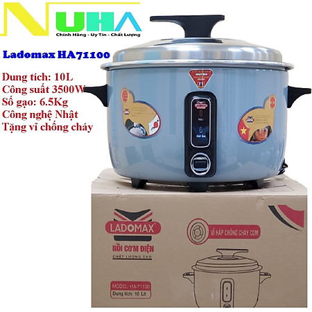Nồi cơm điện công nghiệp 10L Ladomax công nghệ Nhật, nấu 6.5kg gạo, chống cơm cháy kèm vỉ hấp inox-Hàng chính hãng
