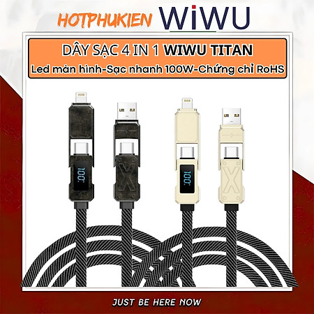 Cáp Sạc Đa Năng 4in1 sạc nhanh 100W dài 150cm / 15cm USB-C + USB-A ra Type-C + L cho iPhone / cho iPad/ cho Macbook Laptop / Điện thoại thông minh hiệu WIWU TITAN - Chống Rối, Siêu Bền, Chip Thông Minh Tích Hợp, Sạc An Toàn - Hàng nhập khẩu