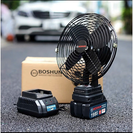 Quat Chạy Pin 8inch Boshun 2 tốc độ gió dùng pin chân phổ thông 4cm