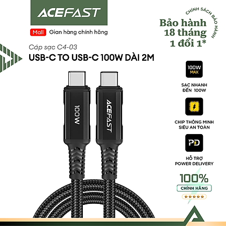 Cáp Acefast Type C to Type C 100W dài 2m - C4-03 Hàng chính hãng Acefast