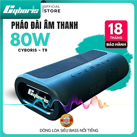 Loa Bluetooth Cyboris T9, Công suất 80W, Chống nước IPX5, Pin 10400mAh. Loa siêu Bass. Hàng Chính Hãng. Bảo hành 18 tháng