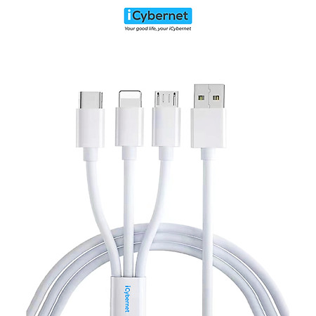 Cáp sạc nhanh 3 trong 1 iCybernet IC-1005 chiều dài 1,2m (sạc nhanh 3.5A và truyền dữ liệu 480MB/s cổng TypeC, không tương thích với IP15,16 Series và ipad cổng TypeC)) - Hàng chính hãng