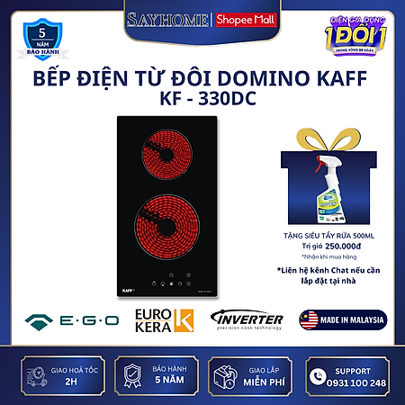 Bếp Domino hồng ngoại đôi nhập khẩu Malaysia KAFF KF-330DC - Hàng chính hãng