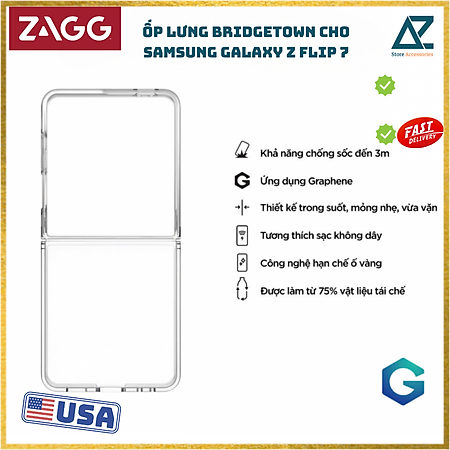 Ốp lưng trong suốt bảo vệ ZAGG Bridgetown cho Samsung Galaxy Z Flip 7 chống ố vàng, va đập và trầy xước_ Hàng chính hãng