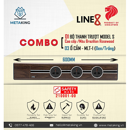 COMBO [ 1 Thanh Ray Dẫn Điện Line8 Model S (600mm/Cao Cấp/Màu Brazilian Rosewood) & 3 Ổ Cắm MLT-1 (Đen/Trắng)]