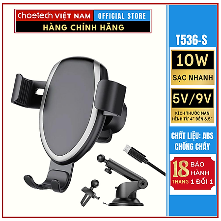 Bộ giá đỡ điện thoại Choetech T536  tích hợp sạc không dây(Hàng chính hãng)