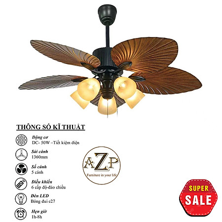 Siêu Sales QUẠT TRẦN AZP- 5 CÁNH NHỰA, CÔNG XUẤT 50W, CÓ REMOTE- Hàng Nhập Khẩu