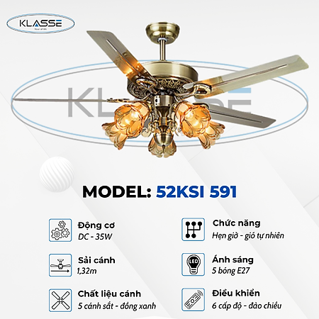 Quạt trần chùm đèn Klasse 52KSI 591 Hàng chính hãng