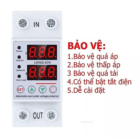 Thiết bị bảo vệ quá áp, thấp áp, quá dòng, mất dây trung tính LW công suất 63A/220V