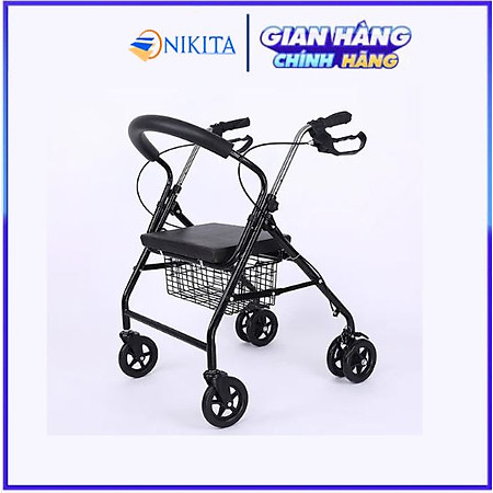 Xe tập đi cho người già, có ghế ngồi, bánh xe lớn dễ di chuyển, khung thép chắc chắn, có giỏ đựng đồ, chính hãng Nikita