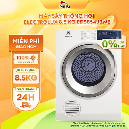 Máy sấy thông hơi Electrolux 8.5kg EDS854J3WB - Làm mới áo quần và giảm nhăn & phai màu [Hàng chính hãng]