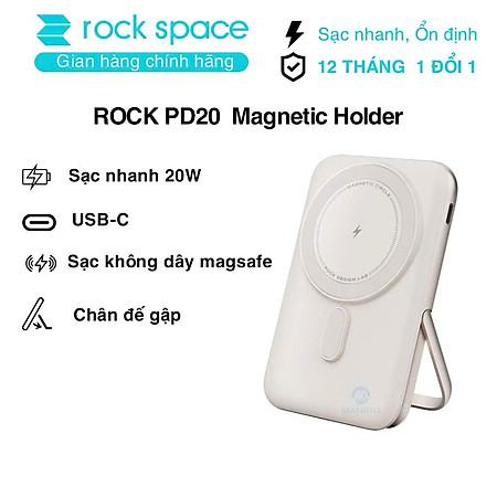 Pin sạc dự phòng không dây kèm giá đỡ điện thoại Rockspace P20 SE sạc nhanh PD 20W 10000mAh - Hàng chính hãng bảo hành 12 tháng
