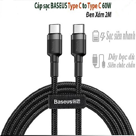 Cáp sạc Baseus 60W USB C sang Type-C cho điện thoại -Hàng Chính Hãng