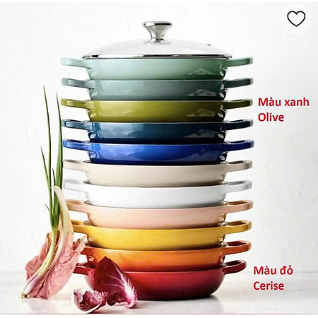 Chảo gang 2 quai kèm vung kính Le Creuset 28cm Hàng chính hãng