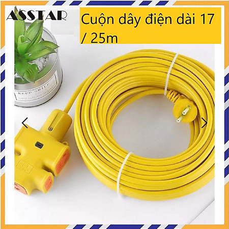 CUỘN DÂY ĐIỆN 16A - 250V DÀI 25M KÈM Ổ CẮM ĐÚC VÀ PHÍCH CẮM ĐÚC LIỀN DÂY CHỊU LỰC CAO CẤP (5 Ổ CẮM, DÂY 2 x 4 LI) - Hàng Chính Hãng