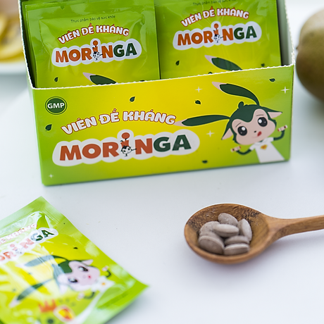 Viên đề kháng moringa - giúp tăng sức đề kháng, giảm nguy cơ mắc các bệnh đường hô hấp cho trẻ em - hộp 8 gói 3