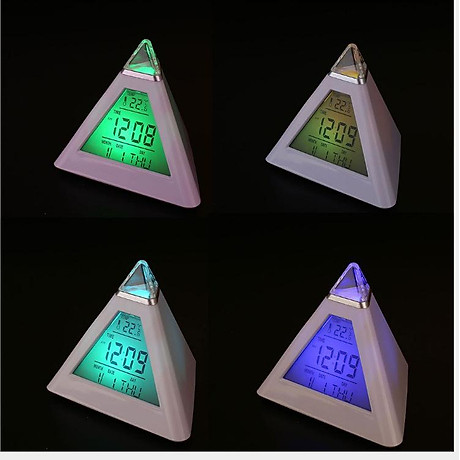 Đồng hồ điện tử hình kim tự tháp để bàn đổi màu (tặng kèm bộ 6 con bướm dạ quang phát sáng) 6
