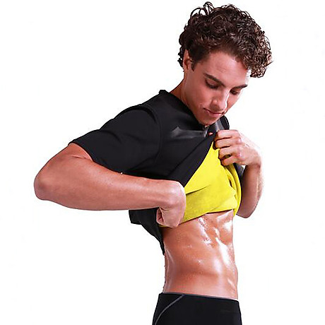 Men workout sauna suit neoprene short sleeve sweat shirt body shaper training weight loss shirt 6