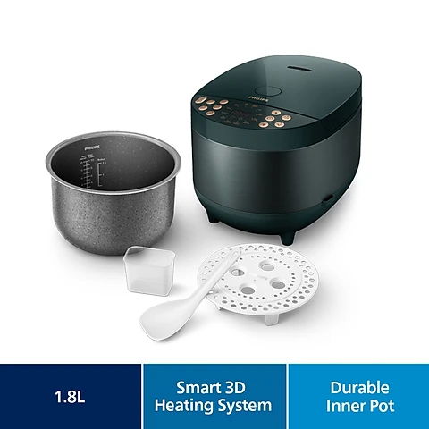 Nồi Cơm Điện Tử Philips HD451862, Công Nghệ Nấu 3D 18 Chức Năng, 940W-1.8Lit, Hàng Chính Hãng
