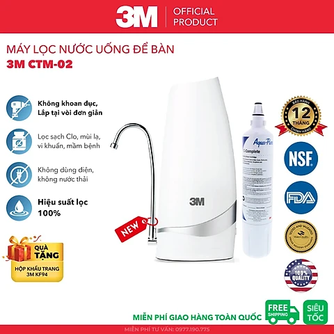Máy Lọc Nước Uống Để Bàn 3M CTM-02 Cao Cấp, Không Cần Khoan Đục, Tự Lắp Đặt Đơn Giản - Hàng Chính Hãng 3M - 3M CTM-02