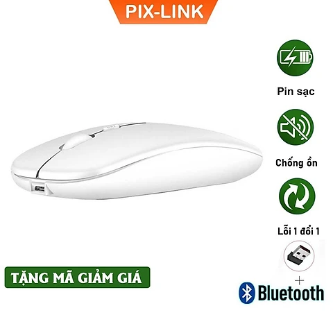 Chuột Bluetooth Không Dây PIX-LINK P90A Wireless USB Tự Sạc Pin Siêu Mỏng, Chống Ồn - Hàng Chính Hãng - M90-Trắng