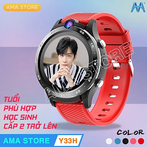 Đồng hồ Thông minh Gắn Sim Định vị Cho Học sinh THCS, THPT Model AMA Watch Y33H - Hàng nhập khẩu - Đen - Dây Đỏ