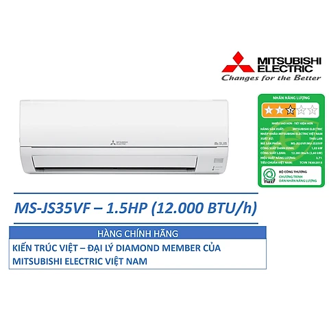ĐIỀU HÒA KHÔNG KHÍ MÁY LẠNH MITSUBISHI ELECTRIC MS-JS35VF - 1.5 HPNGỰA 12,000 BTUh - NON-INVERTER - HÀNG CHÍNH HÃNG