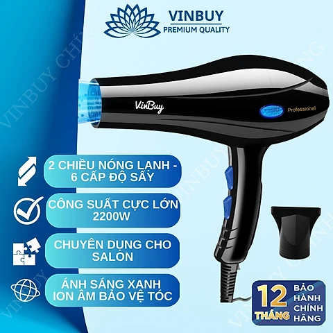 Máy Sấy Tóc Cao Cấp Công Suất Lớn 2200W Chuyên Dụng Cho Hair Salon - Máy Sấy Tóc Bổ Sung Ion Dưỡng Ẩm, Làm Mềm Mượt Tóc - Máy Sấy Tóc Cao Cấp Động Cơ Êm Ái, Ổn Định Chính Hãng VinBuy