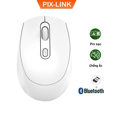Chuột Không Dây Bluetooth PIX-LINK P100B Chống Ồn, DPI 1600, Chế Độ Kép Wireless Usb 2.4Ghz, Bluetooth Dùng Cho Macbook, Laptop, PC - Hàng chính Hãng - Hồng