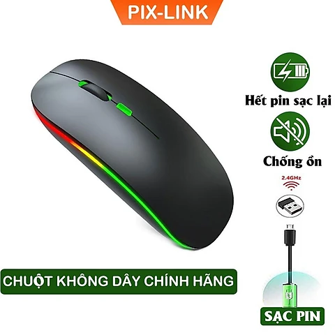 Chuột Không Dây PIX-LINK P402 Sạc Pin, Không Tiếng Click, Led Đổi Màu, DPI1600 - Hàng Chính Hãng - Đen
