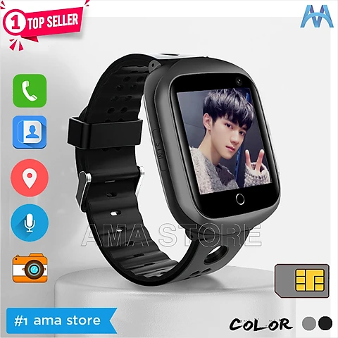 Đồng Hồ Thông Minh Định Vị GPS Chống nước Nam Nữ Gắn Sim 4G độc lập Model AMA Watch FA66 dành cho Trẻ em Học sinh Sinh viên Người lớn Hàng nhập khẩu - Black