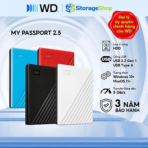 Ổ cứng di động Western Digital WD My Passport New USB 3.2 1TB2TB4TB5TB Hàng Chính Hãng - Màu đỏ - 1TB