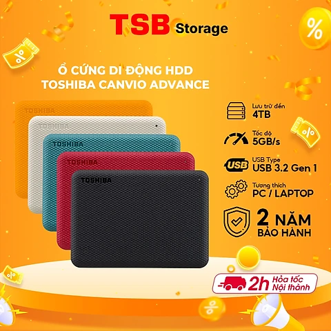 Ổ cứng di động Toshiba Canvio Advance Hàng Chính Hãng - 4TB - Màu Xám Trắng