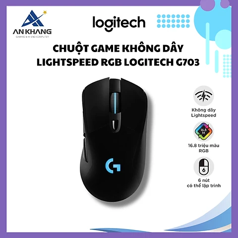 Chuột game không dây Lightspeed RGB Logitech G703 - Cảm biến Hero 25k, tương thích PowerPlay, nhẹ 95g10g cân tùy chỉnh, pin 60h, PCMac - Hàng chính hãng