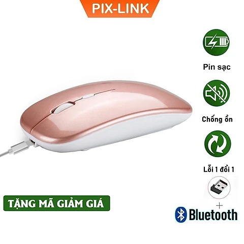 Chuột Bluetooth Không Dây PIX-LINK P90A Wireless USB Tự Sạc Pin Siêu Mỏng, Chống Ồn - Hàng Chính Hãng - M90-Hồng
