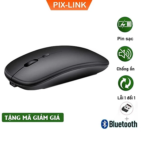 Chuột Bluetooth Không Dây PIX-LINK P90A Wireless USB Tự Sạc Pin Siêu Mỏng, Chống Ồn - Hàng Chính Hãng - M90-Đen