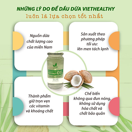 Dầu dừa tinh khiết tươi lạnh VietHealthy 500ml