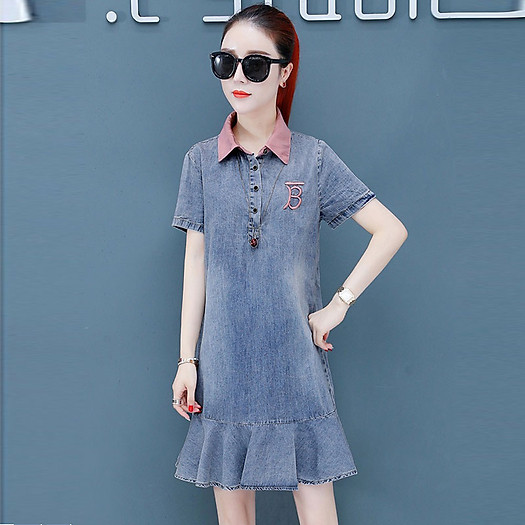 Đầm Jean Cổ Hồng Sơ Mi Đuôi Cá - TP1823