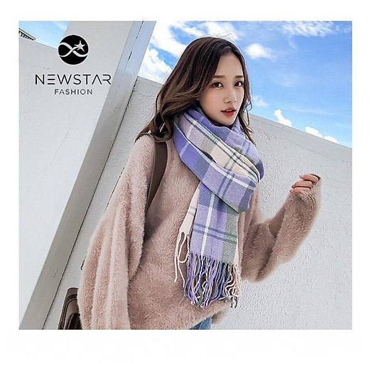 Khăn Dạ Len Hàn Quốc, Khăn Len Dạ Choàng Cổ Kẻ Ô Nhiều Màu, Khăn Choàng Cổ Dạ Len Kẻ Sọc Tua Rua Thời Trang