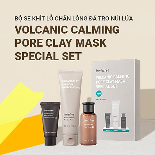 Bộ sản phẩm se khít lỗ chân lông đá tro núi lửa innisfree Volcanic Calming Pore Clay Mask Special Set - 131173426x