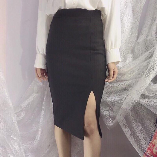 Chân váy bút chì dáng dài xẻ trước và xẻ sau