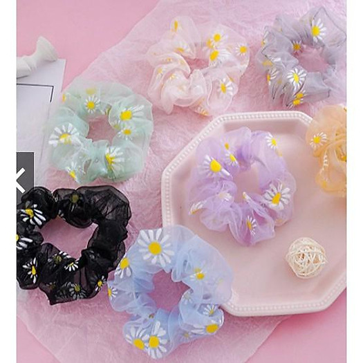 Dây buộc tóc Vải Scrunchies co giãn hình hoa cúc thời trang Hàn Quốc