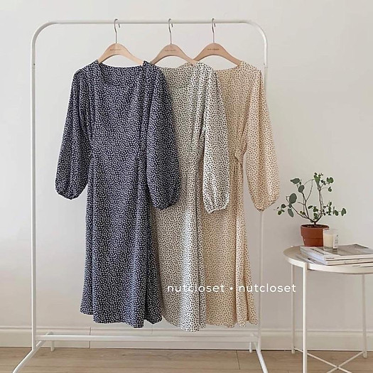 Váy hoa nhí buộc dây eo váy hoa ker vintage