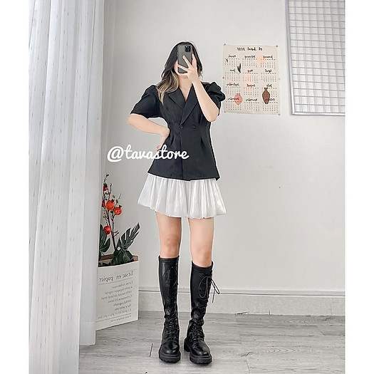 Set áo vest chân váy bồng