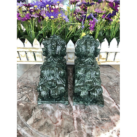 Cặp Tỳ Hưu phong thủy đá ngọc Ấn Độ có đế - Dài 15 cm