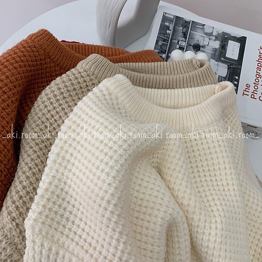 Áo len đan hạt gạo chất dày cổ tròn